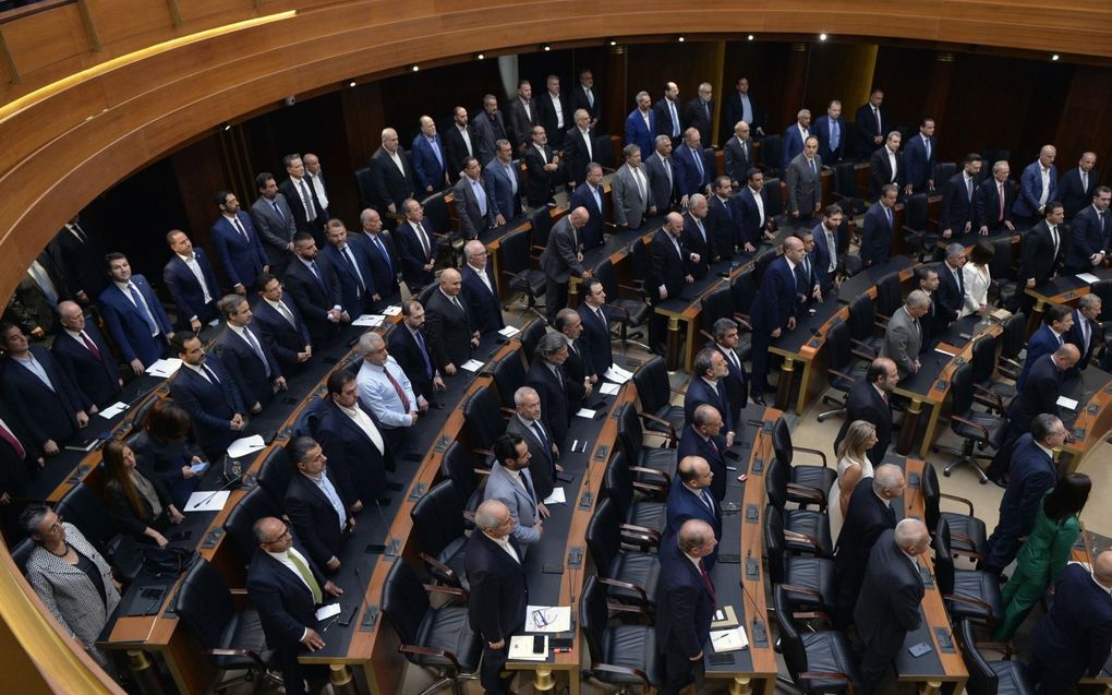 Stemming in het Libanese parlement. beeld EPA, Wael Hamzeh