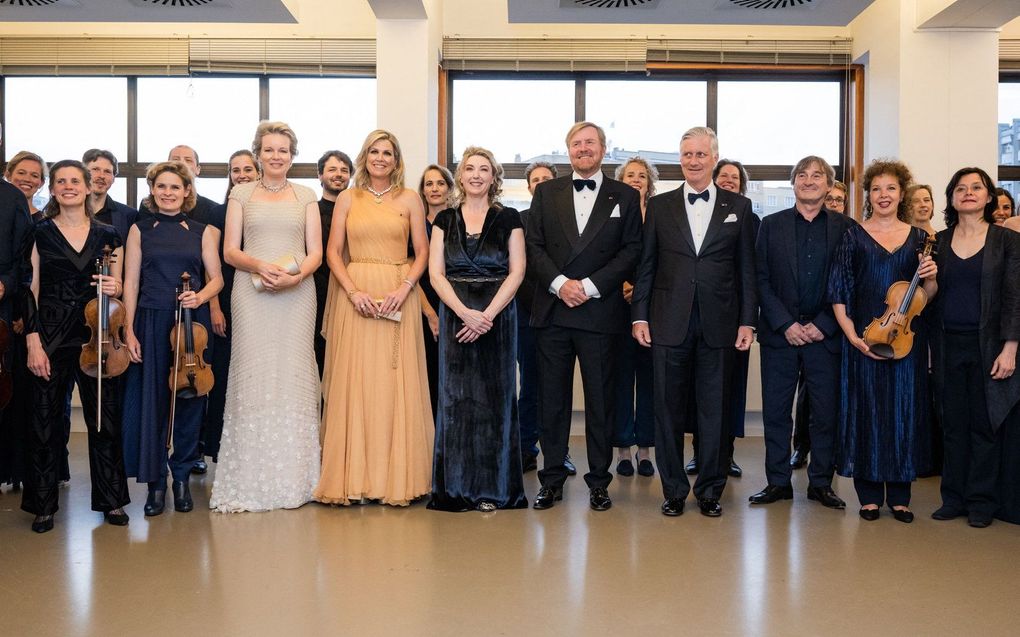 De traditionele contraprestatie vond plaats in cultuurhuis Flagey in Brussel en is een vast onderdeel van een staatsbezoek. beeld AFP, Joel Hoylaerts