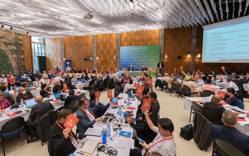 Het centraal comité van de Wereldraad van Kerken vergadert tot dinsdag in Genève in Zwitserland (foto). De organisatie viert zondag haar 75-jarig bestaan. beeld WCC