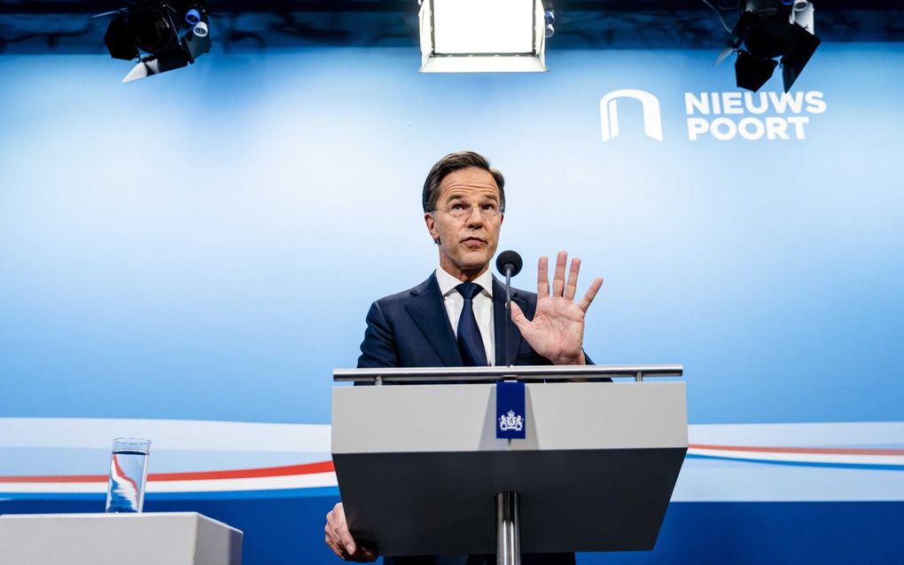 Demissionair premier Rutte tijdens zijn persconferentie. beeld ANP, Sem van der Wal