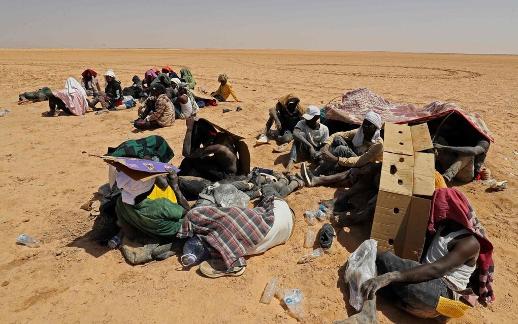 Tunesië stuurde honderden Afrikaanse migranten naar de woestijn aan de grens met Libië. beeld AFP, Mahmud Turkia