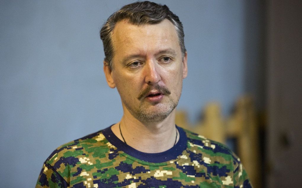 Igor Strelkov, ook bekend als Igor Girkin, tijdens een persconferentie in 2014. beeld  ANP, PIERRE CROM