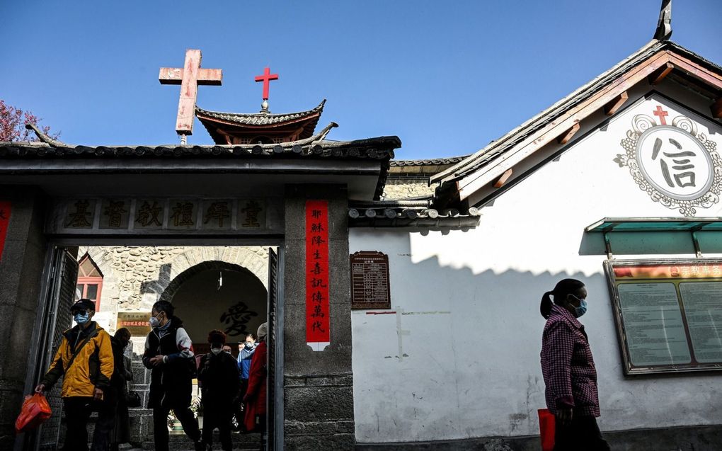 Een rooms-katholieke kerk in de Chinese noordwestelijke provincie Yunnan. beeld AFP, Noel Celis