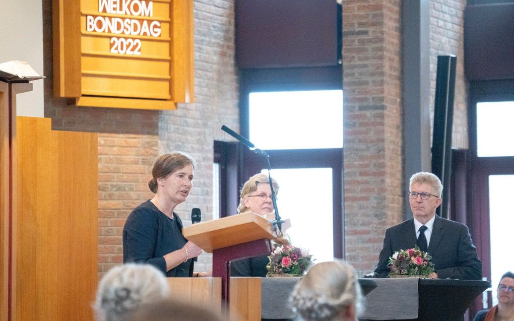 Liesbeth Martinu-Hol tijdens de jaarlijkse bondsdag van de VBGG in Veenendaal in 2022. beeld Niek Stam