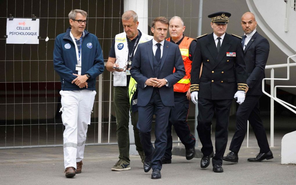 De Franse president Emmanuel Macron in Arras. beeld AFP, Ludovic Marin