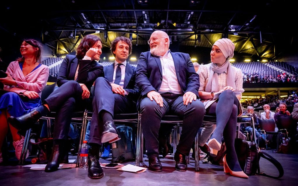 Frans Timmermans tijdens een gezamenlijk verkiezingscongres van GroenLinks en PvdA in de voorbereiding op de Tweede Kamerverkiezingen. beeld ANP, Robin Utrecht