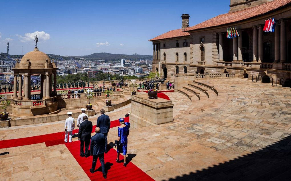 Welkomstceremonie bij de Union Buildings in Pretoria. beeld ANP, Remko de Waal