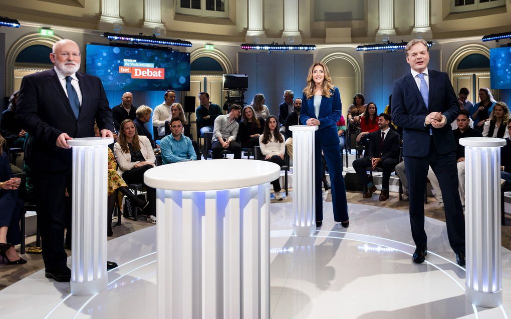 Het RTL-verkiezingsdebat met (v.l.n.r.) Timmermans, Yeşilgöz en Omtzigt. beeld ANP, Sem van der Wal