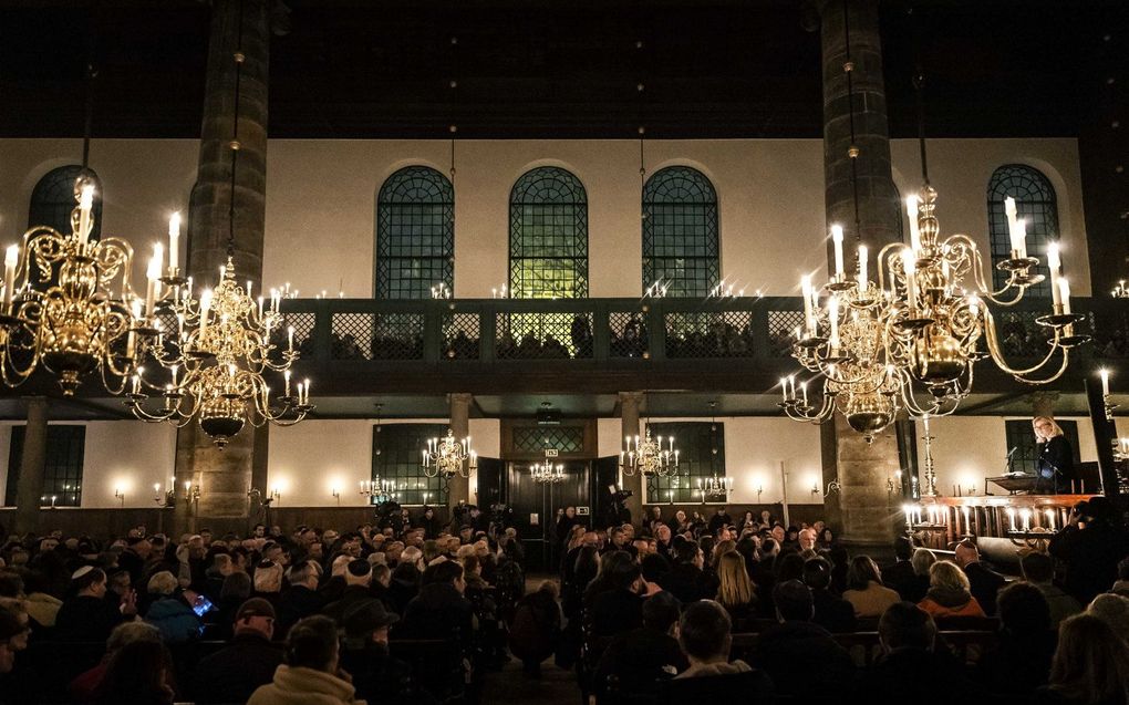 Vicepremier Kaag houdt een toespraak tijdens de jaarlijkse nationale herdenking van de Duitse Kristallnacht in de Portugese Synagoge.  beeld ANP, Remko de Waal