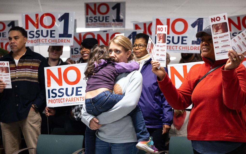 Bezoekers van een prolifebijeenkomst in het Columbus Christian Center in Ohio. De Amerikaanse staat legde deze maand het recht op abortus in de wet vast. beeld AFP, Megan Jelinger