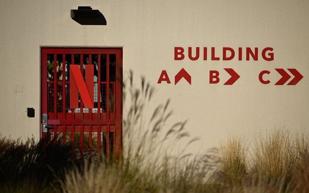 Het logo van Netflix op een studiogebouw in Albuquerque, Verenigde Staten. beeld AFP, Patrick T. Fallon