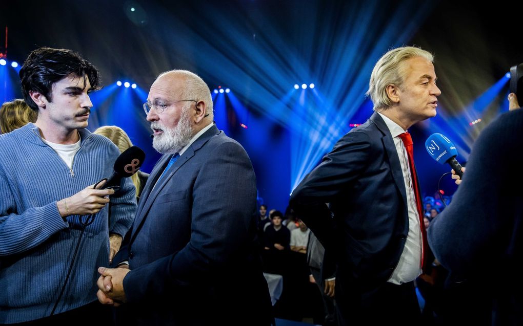 De twee tegenpolen in de verkiezingscampagne, Timmermans (GroenLinks-PvdA) en Wilders (PVV), boeken zetelwinst in peilingen. beeld ANP, Koen van Weel