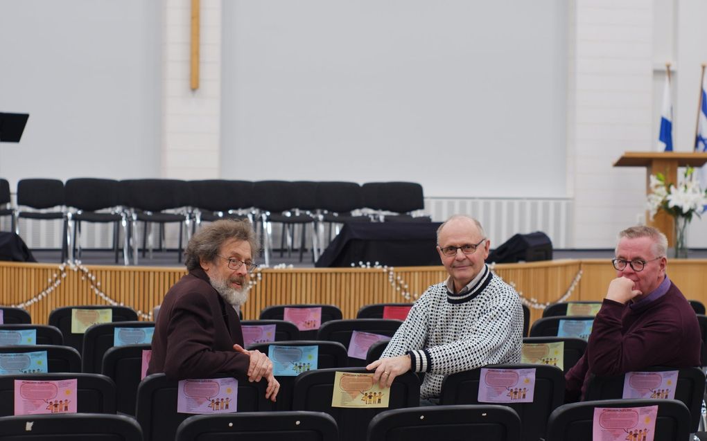 Drie leiders van de Vrije Kerk van Seinäjoki, Finland: Jaakko Pihlajamäki, Kristian Sand en Ari Urhonen. beeld CNE, Evert van Vlastuin