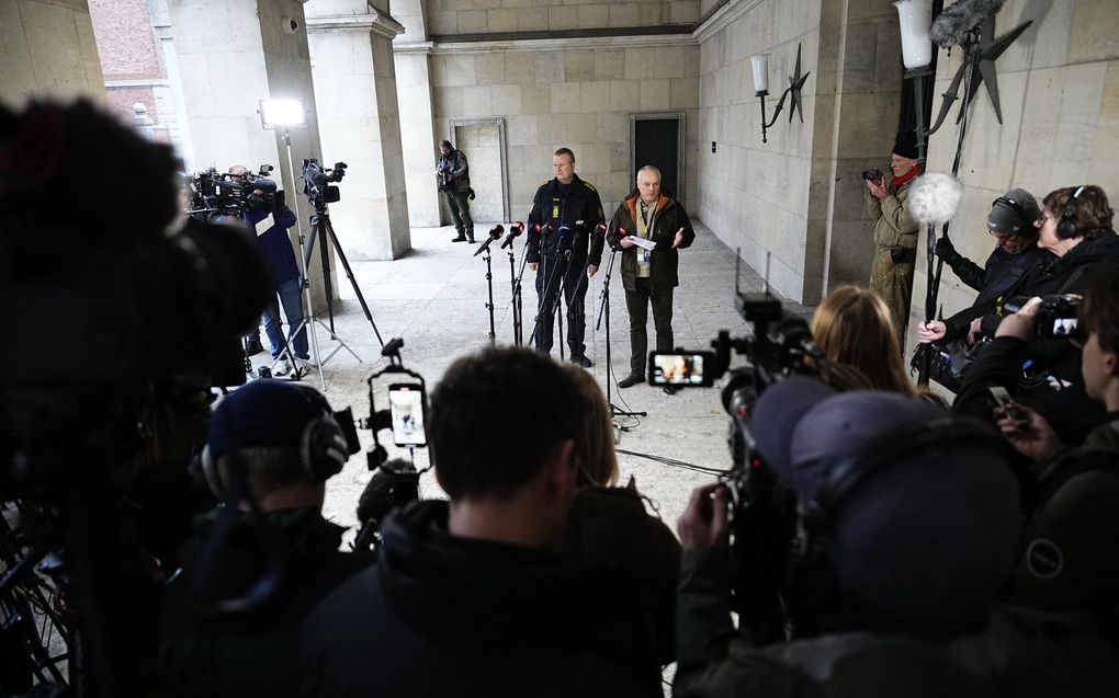 De Deense politie geeft donderdag een persconferentie. beeld AFP, Martin Sylvest/Ritzau Scanpix