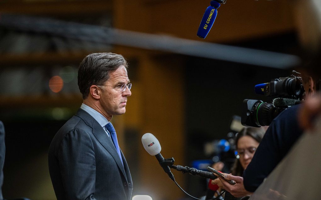 Demissionair minister-president Mark Rutte na afloop van een top met leiders van de Europese Unie en de Westelijke Balkanlanden. Er werd onder meer gesproken over de toetreding van Oekraine tot de Europese Unie. beeld ANP