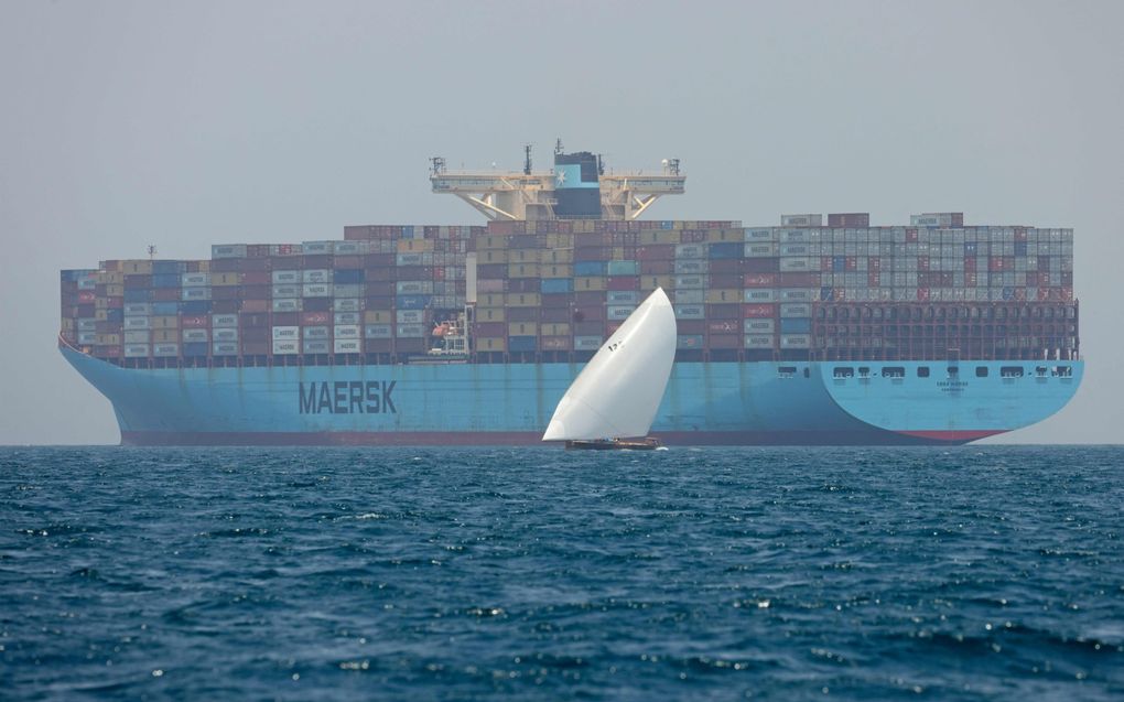 Containerschip van rederij Maersk. beeld AFP, Karim Sahib​