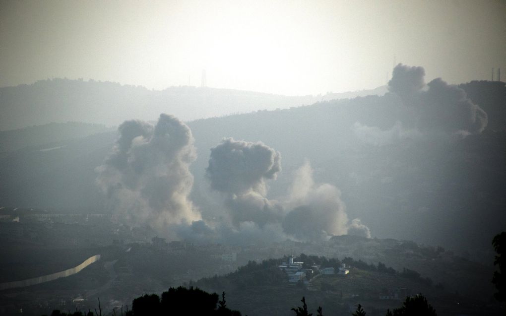 Israelisch bombardement dinsdag op Kfar Kila, Libanon. beeld AFP, HASSAN FNEICH