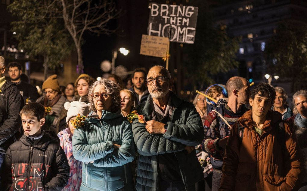 Betoging voor de ambtswoning van Netanyahu in Jeruzalem. beeld AFP