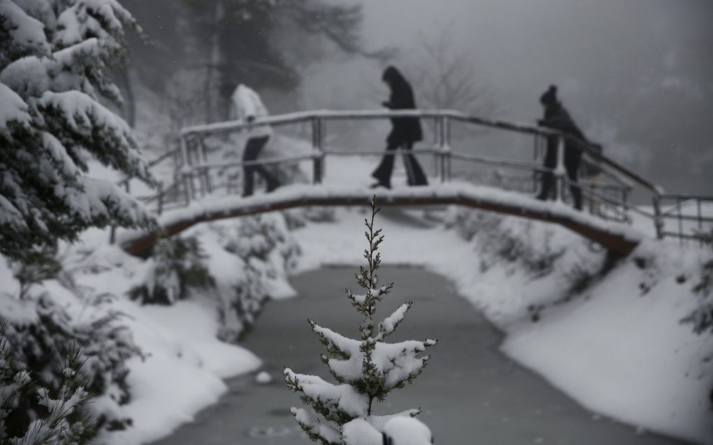 Winterweer in het Griekse dorp Ippokratios Politia, 35 kilometer ten noorden van Athene. beeld EPA, Yannis Kolesidis