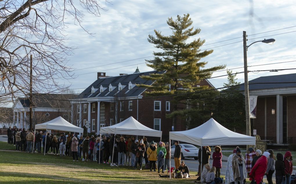 Op de campus van Asbury University in het Amerikaanse Wilmore, 19 februari vorig jaar. beeld The New York Times, Jesse Barber