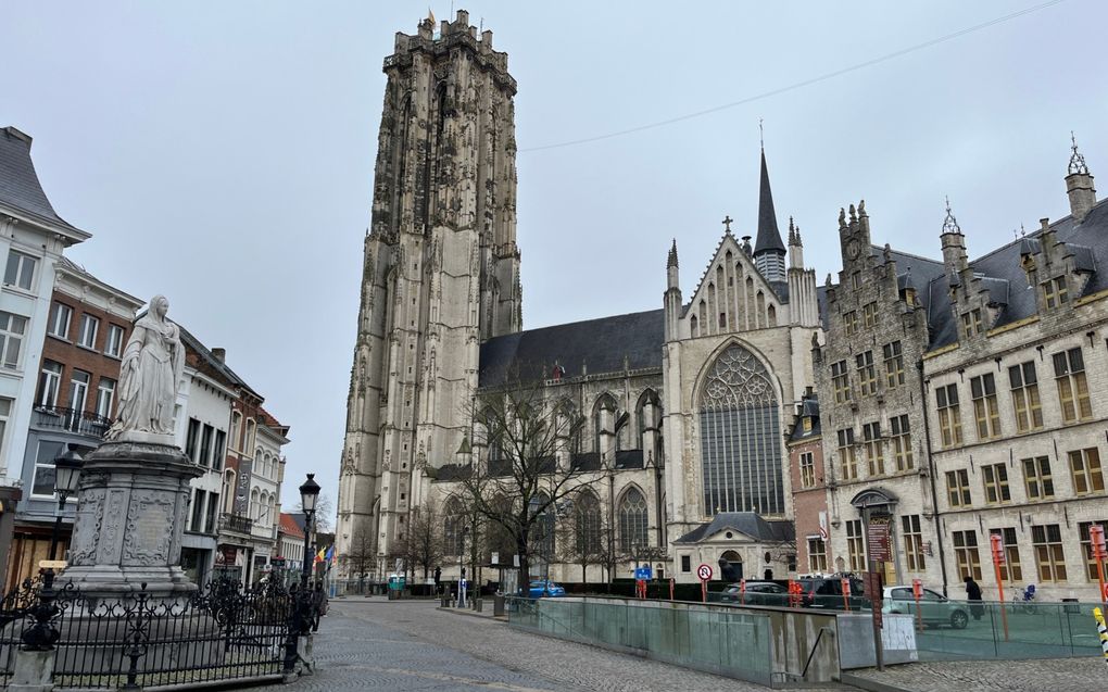 Standbeeld van Margaretha van Oostenrijk bij de Sint-Romboutskathedraal in Mechelen. beeld RD