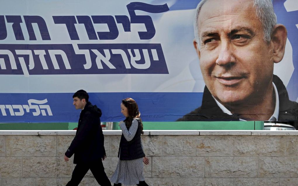 Premier Netanyahu maakt een goede kans de verkiezingen te winnen. beeld AFP, Thomas Coex​