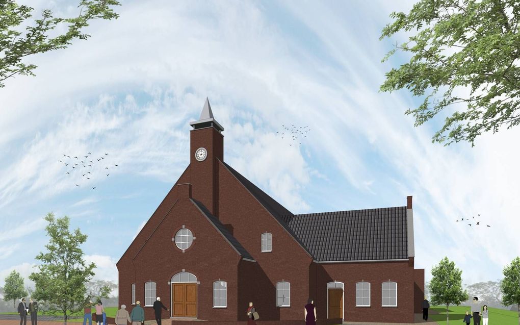 De kerk van de vgg in Kruiningen moet ruimte gaan bieden aan 384 kerkgangers en krijgt 78 parkeerplekken. beeld RD