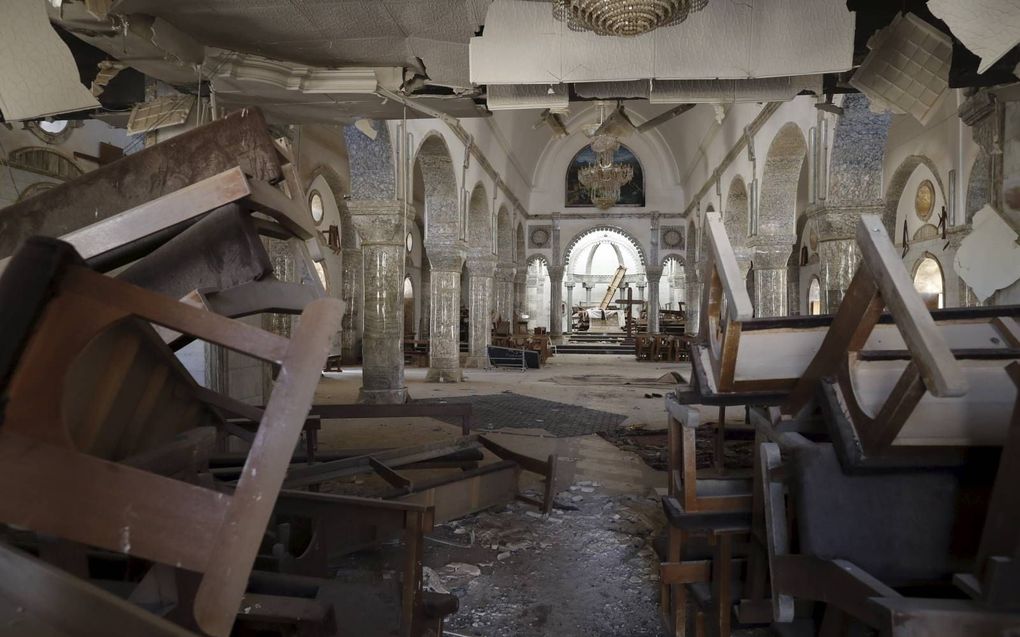 Een door IS verwoeste kerk in Qaraqosh, dertig kilometer van Mosul. beeld AFP, Thomas Coex