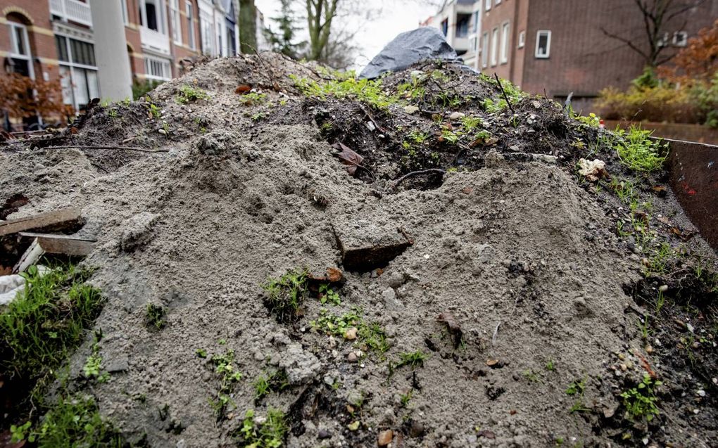 Container met grond in een straat in Den Haag. beeld ANP, Sem van der Wal