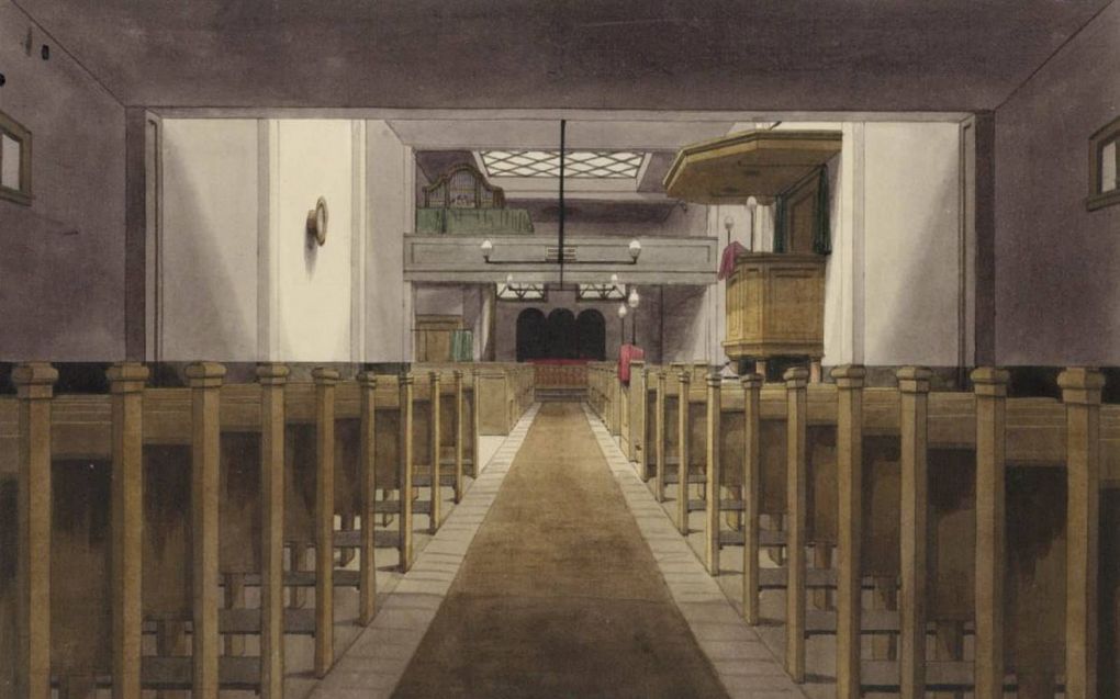 Het interieur van de Zionskapel, centrum van de Jodenzending in Amsterdam door de London Society. beeld Stadsarchief Amsterdam