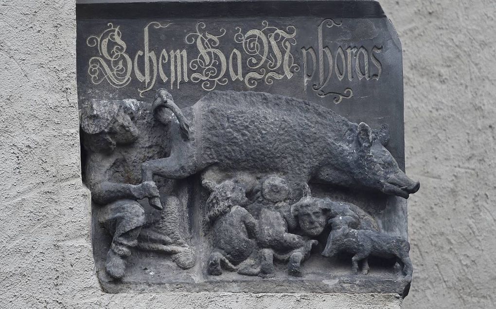 Luthers problematische visie op de Joden heeft in de lutherse orthodoxie tot een statische, negatieve visie op Joden heeft geleid. Foto: De omstreden Jodenzeug op de muur van de Stadskerk in Wittenberg. beeld EPD, Norbert Neetz