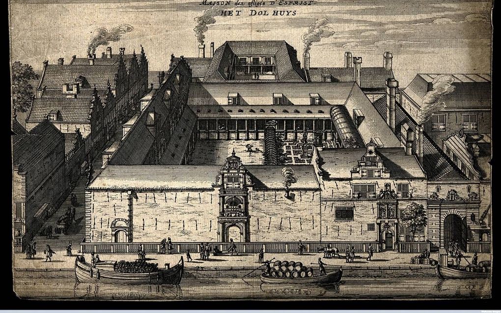 Het Amsterdamse ”dolhuys” in de zeventiende eeuw. beeld europeana.eu