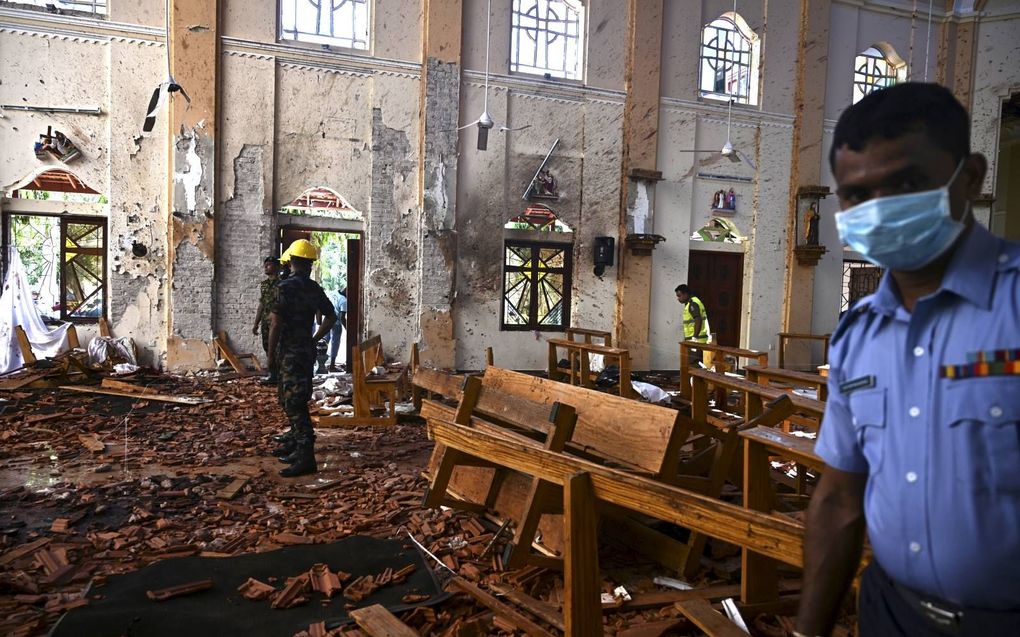 Een verwoeste kerk na de aanslagen in Sri Lanka, 2019. beeld AFP, Jewel Samad