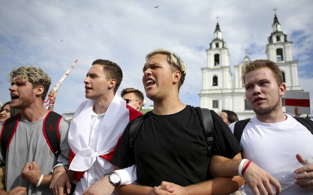 Tichanovskaja’s oproep vond het meeste gehoor onder studenten die sinds deze week op de universiteiten protestacties houden. beeld AFP