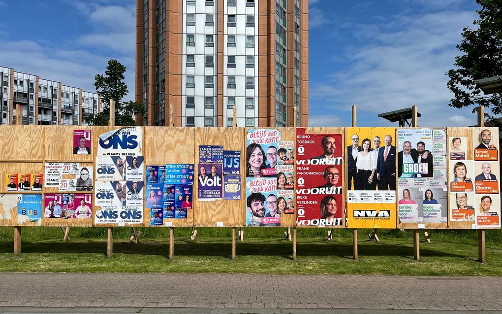 Verkiezingsposters in het centrum van Leuven. beeld RD