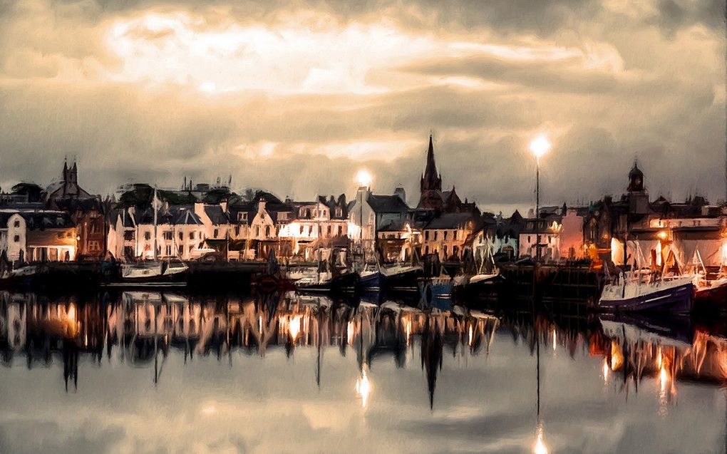 Schilderij van de haven van Stornoway, hoofdstad van het eiland Lewis, in het noordwesten van Schotland. beeld Thomas Eichmann