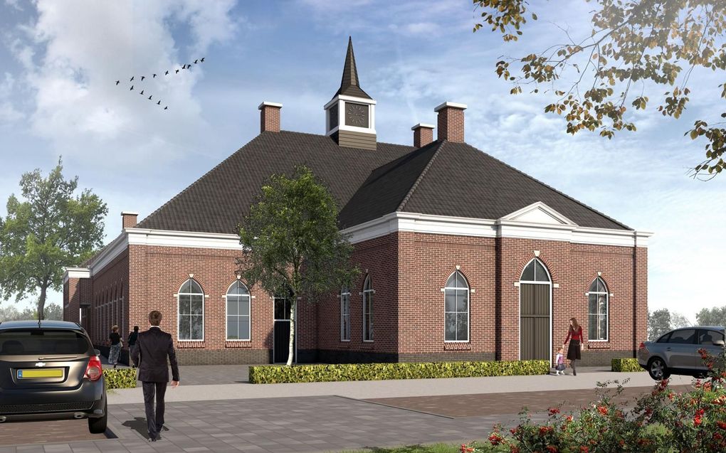 Schetsontwerp van de nieuwe kerk in Kootwijkerbroek. beeld ggiN Barneveld 