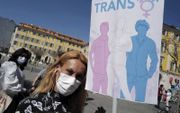 Demonstratie voor de rechten van transgenders in de Franse stad Nice, eind maart. beeld AFP, Valery Hache