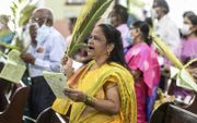 „Vooral sinds het aantreden van de hindoe-nationalistische premier Modi in 2014 verslechterde het leven van christenen en andere religieuze minderheden in India.” Foto: Palmzondag in de Wesleykerk in de Indiase stad Secunderabad. beeld AFP, Noah Seelam