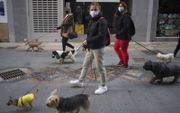 Vrouwen op pad met honden in het centrum van de Spaanse stad Ronda. beeld AFP, Jorge Guerrero