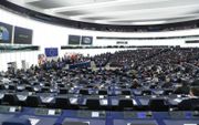 De grote vergaderzaal van het Europees Parlement in Straatsburg. Vanwege een corruptieschandaal legden inmiddels meerdere Parlementsleden hun taken neer. beeld EPA, Julien Warnand