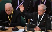 Bisschop Justin Welby, leider van de Kerk van Engeland, op de synode in Londen. Beeld Justin Tallis, AFP