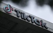 Het logo van TikTok op een kantoorgebouw in Culver City, Californië. beeld AFP, Patrick T. Fallon