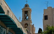 Toren van de Geboortekerk in Bethlehem. beeld Wikimedia