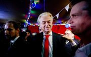 PVV-leider Wilders geeft een toelichting op de verkiezingsuitslag.  beeld ANP, Remko de Waal