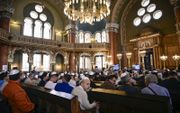 Precies een week na de brute aanval van Hamas werd er in de synagoge van Sofia een speciale gebedsbijeenkomst voor de vrede gehouden. beeld AFP, Nikolay Doychinov