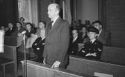 Willi Lages tijdens een zitting van het Bijzondere Gerechtshof te Amsterdam op 19 juli 1949. beeld Wikimedia