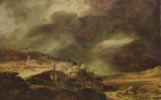 De wind, als „de adem van de Ontzagwekkende”. Een stormachtig landschap, geschilderd in 1640 door Rembrandt van Rijn. beeld Herzog Anton Ulrich Museum
