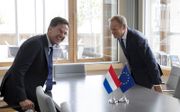 Premier Mark Rutte is op gesprek bij de voorzitter van de Europese Raad, Donald Tusk, om te spreken over de kandidaten voor vijf Europese topbanen die binnenkort vrijkomen. beeld EPA, Virginia Mayo