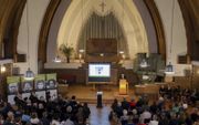 De Protestantse Theologische Universiteit (PThU) opende maandag in de Amsterdamse kerk Vrijburg het nieuwe academisch jaar. beeld Ronald Bakker